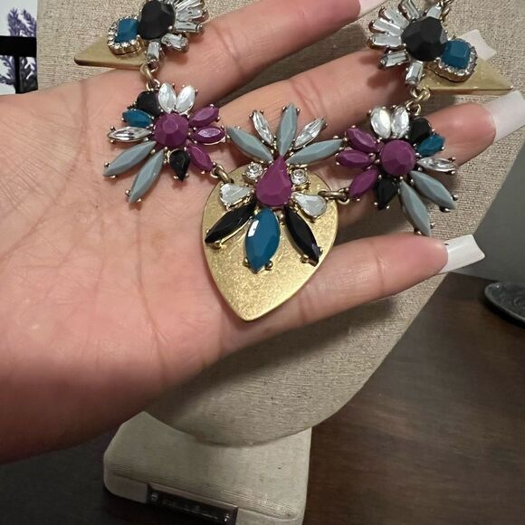 J. Crew Goldtone Multi Color Faceted Crystal Statement Necklace - Picture 3 of 3